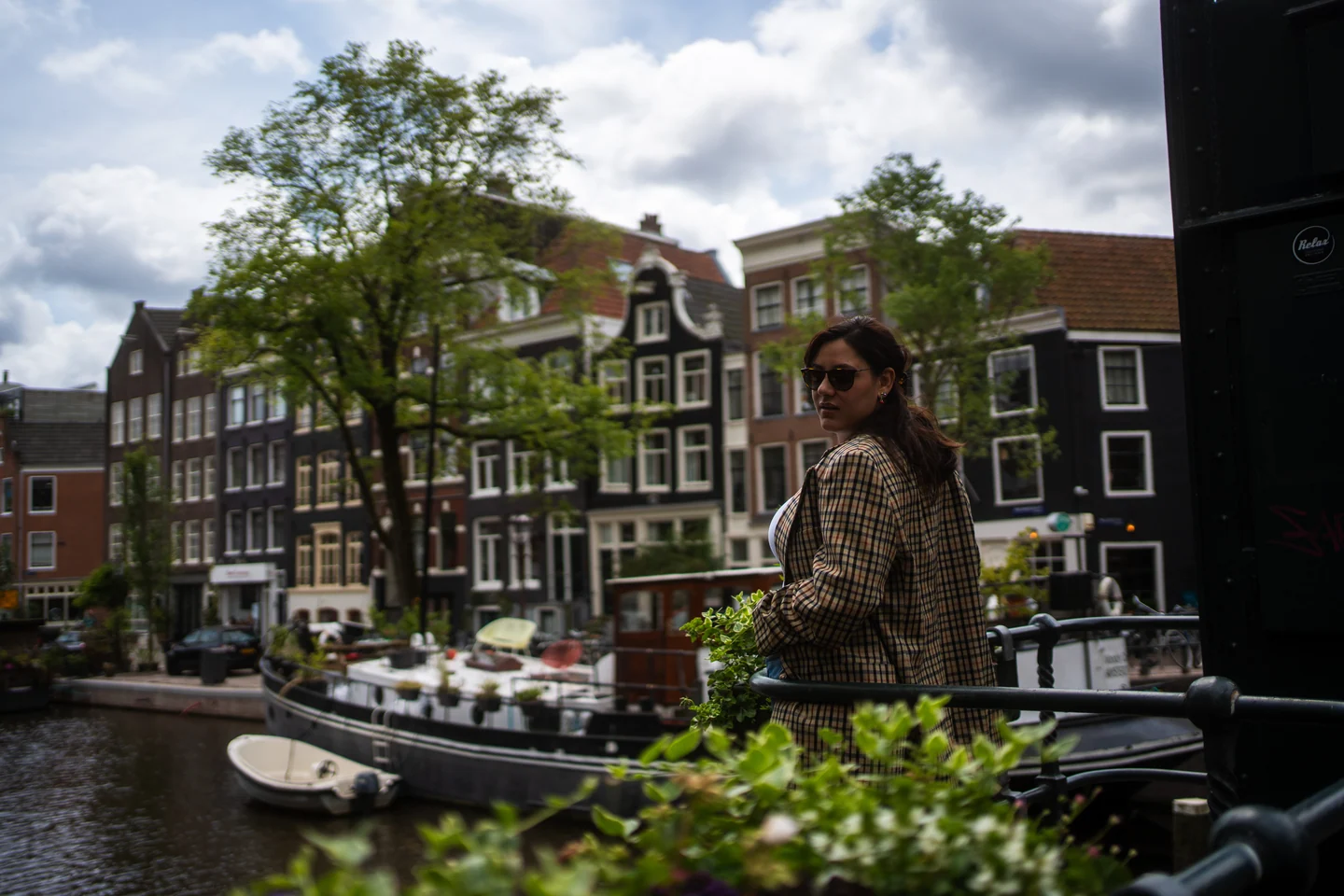 Andrea beside an Amsterdam canal