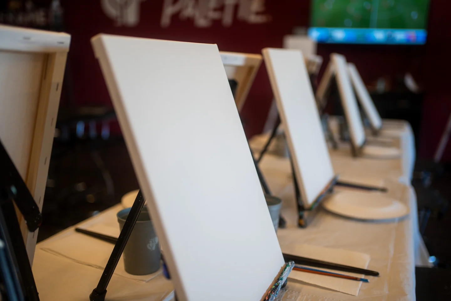 Easels and canvases in the painting studio